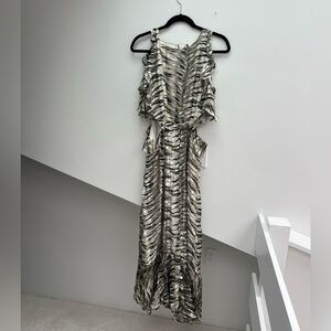 Topshop Tall Size 10 animal print ruffled maxi dress with side cut outs